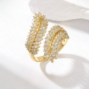 Gilded Gold Cubic Zirconia Leaf Ring